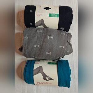 Lot Of 3 Xhilaration Tights - Turquoise Navy Moon Stars Gray Bows - Size M/L